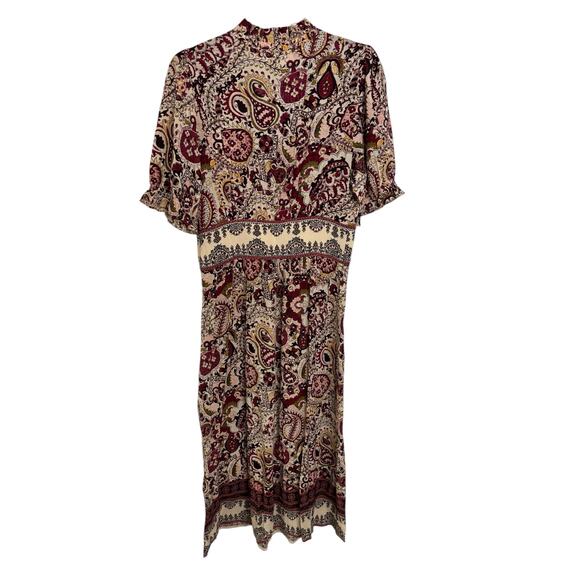 ba&sh Dress Womens Small Zael Paisley Short Sleeve Midi Ecru V-Neck NWT - Picture 5 of 12